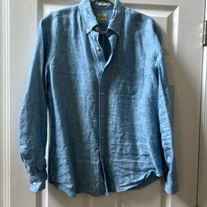 Men’s J Crew Irish Linen Long Sleeved Button Down Shirt Size Medium in Blue